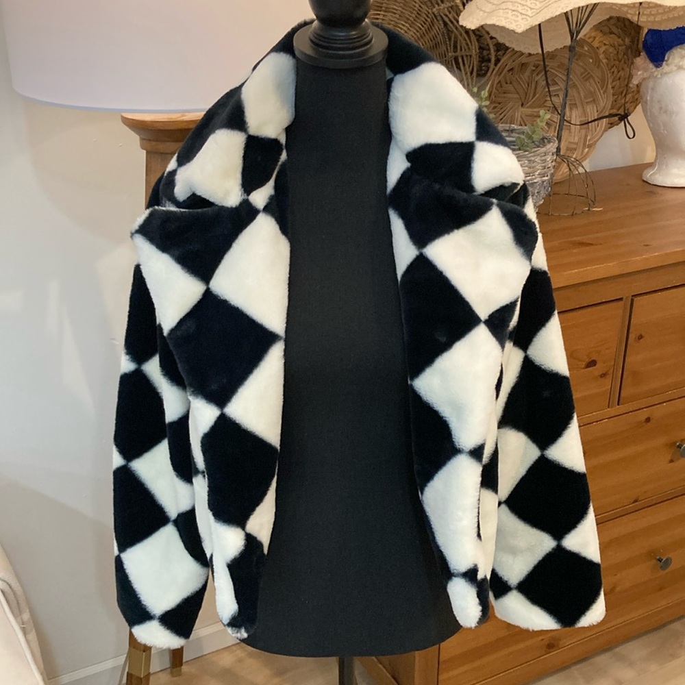 Soft fur checkered jacket